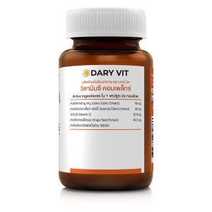 Dary Vit Vitamin C Complex อาหารเสริม วิตามินซี สารสกัดจาก คามูคามู อะเซโรลาเชอร์รี่ เมล็ดองุ่น (30 แคปซูล)