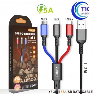 ชาร์จเร็ว DATA CABLE สายถัก3 ใน 1สายชาร์จโทรศัพท์มือถือ สายถัก ใช้ได้ 3 หัว สำหรับ for L/Micro USB/Type C