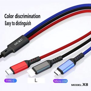 ชาร์จเร็ว DATA CABLE สายถัก3 ใน 1สายชาร์จโทรศัพท์มือถือ สายถัก ใช้ได้ 3 หัว สำหรับ for L/Micro USB/Type C