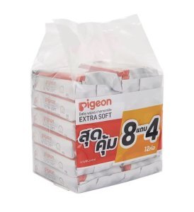 เบบี้ไวพส์ แพ็ค 8+4(12ห่อ) pigeon wipes ผ้าเปียกพีเจ้น