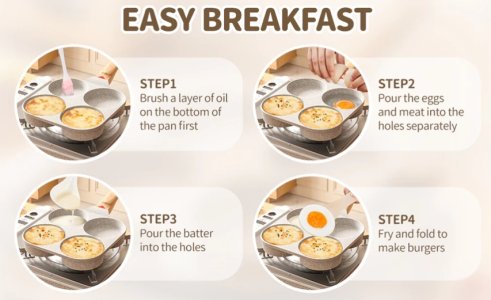 Innerwell โค ซี่ กระทะสี่หลุม 4in1 กระทะทอดไข่ดาว ไม่ติดกระทะ เบอร์เกอร์/ถาดไข่ กระทะ อาหารเช้า เหมาะสําหรับทุกเตา - ขาว
