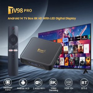 2025 TV98 Pro 8K HD LED Digital Display Android 14 TV Box  Dual WiFi with Voice Remote Control(2GB + 32GB)