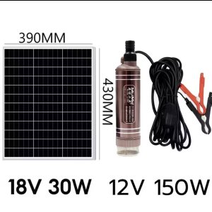 ปั้มน้ำdc12v สแตนเลส ปั๊มจุ่ม 1นิ้ว12V 300W ไดโว่ เจ้าพระยา แรงดันสู แบตเตอรี่ มอเตอร์ทองแดงแท้ 100% ไดร์โว่ดูดน้ ปั๊ม D(12V150W+Solar panels)