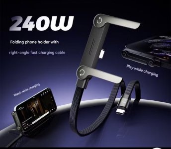 ที่ชาร์จสายชาร์จพร้อมขาตั้ง, สายชาร์จเร็ว 240w 2-in-1 สําหรับเล่นเกม สํานักงาน เดินทางในรถยนต์ รองรับ iPhone Samsung Type-C(พรีออเดอร์ (จัดส่งใน 21 วัน))